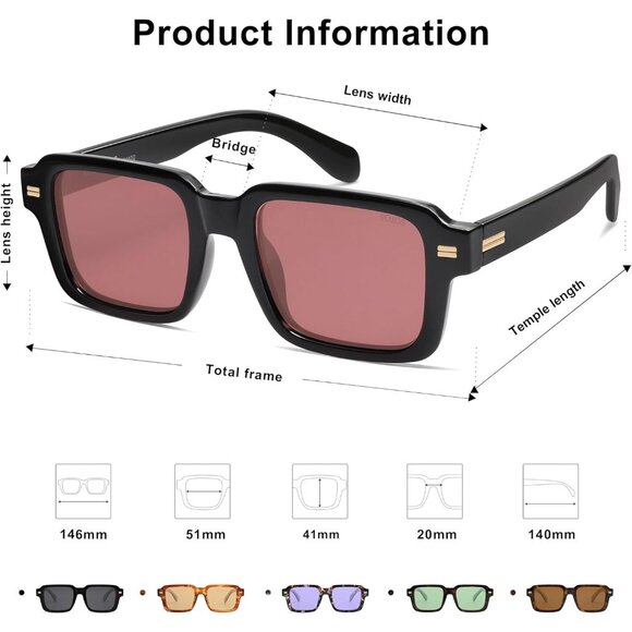 ? Women Red Classic Square Sunglasses Retro Polarized Vintage Rectangle Eyewear main image 4